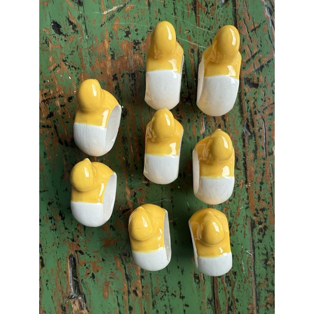 Vintage Ceramic Duck Shaped Napkin Ring Holders Easter White And Yellow - Picture 4 of 4